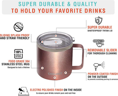 Stainless Steel 20 oz Vacuum Insulated Coffee Mug with Handle and Lid, Large Thermal Camping Coffee Mug Cup with Durable Sliding Lid for Men & Women, Keeps your Beverages Hot/Cold