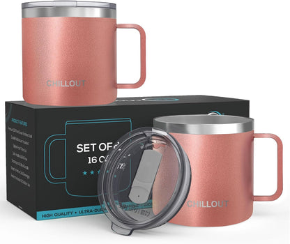 Stainless Steel 20 oz Vacuum Insulated Coffee Mug with Handle and Lid, Large Thermal Camping Coffee Mug Cup with Durable Sliding Lid for Men & Women, Keeps your Beverages Hot/Cold