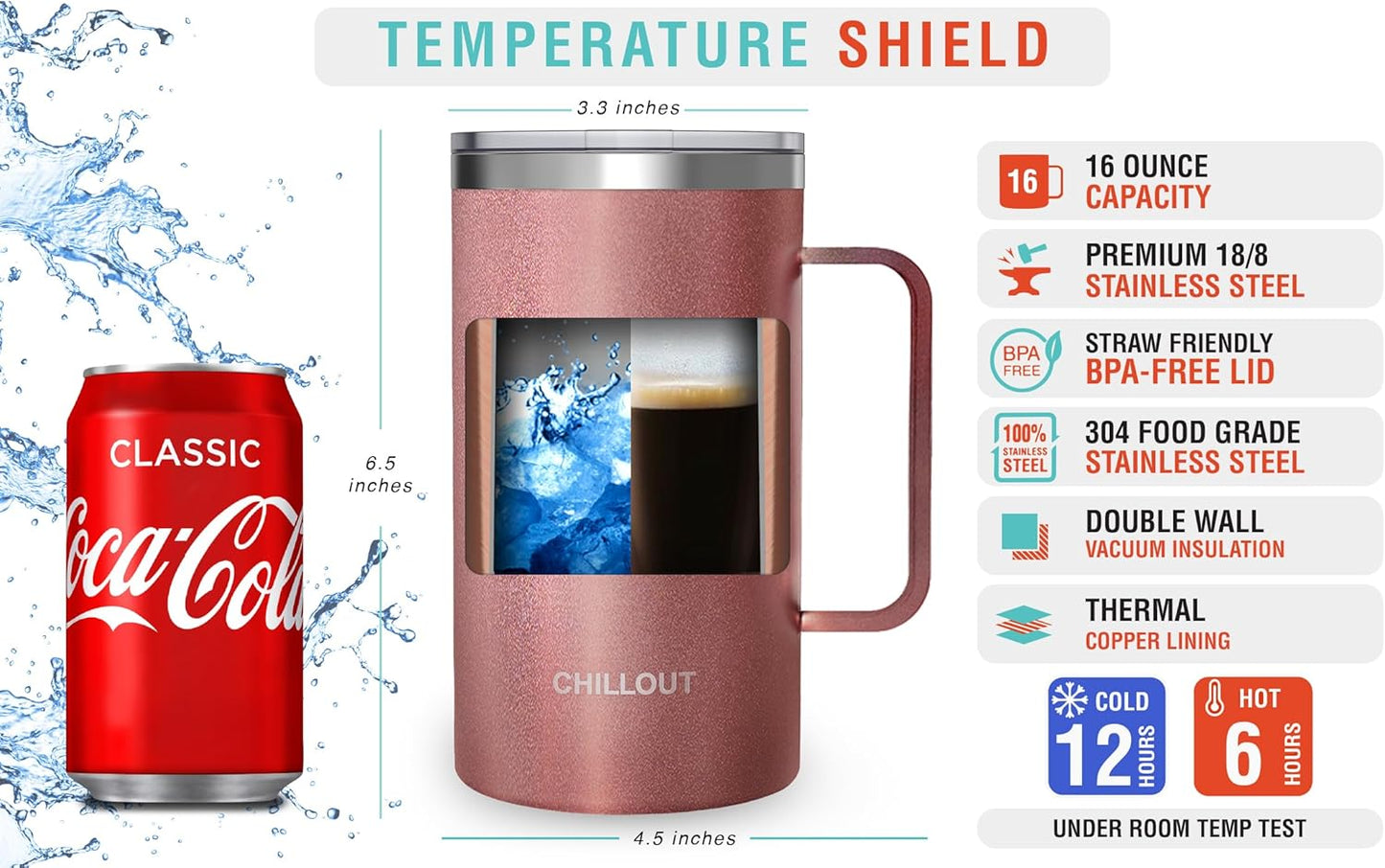 Stainless Steel 20 oz Vacuum Insulated Coffee Mug with Handle and Lid, Large Thermal Camping Coffee Mug Cup with Durable Sliding Lid for Men & Women, Keeps your Beverages Hot/Cold