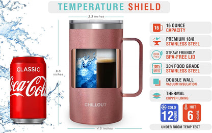 Stainless Steel 20 oz Vacuum Insulated Coffee Mug with Handle and Lid, Large Thermal Camping Coffee Mug Cup with Durable Sliding Lid for Men & Women, Keeps your Beverages Hot/Cold