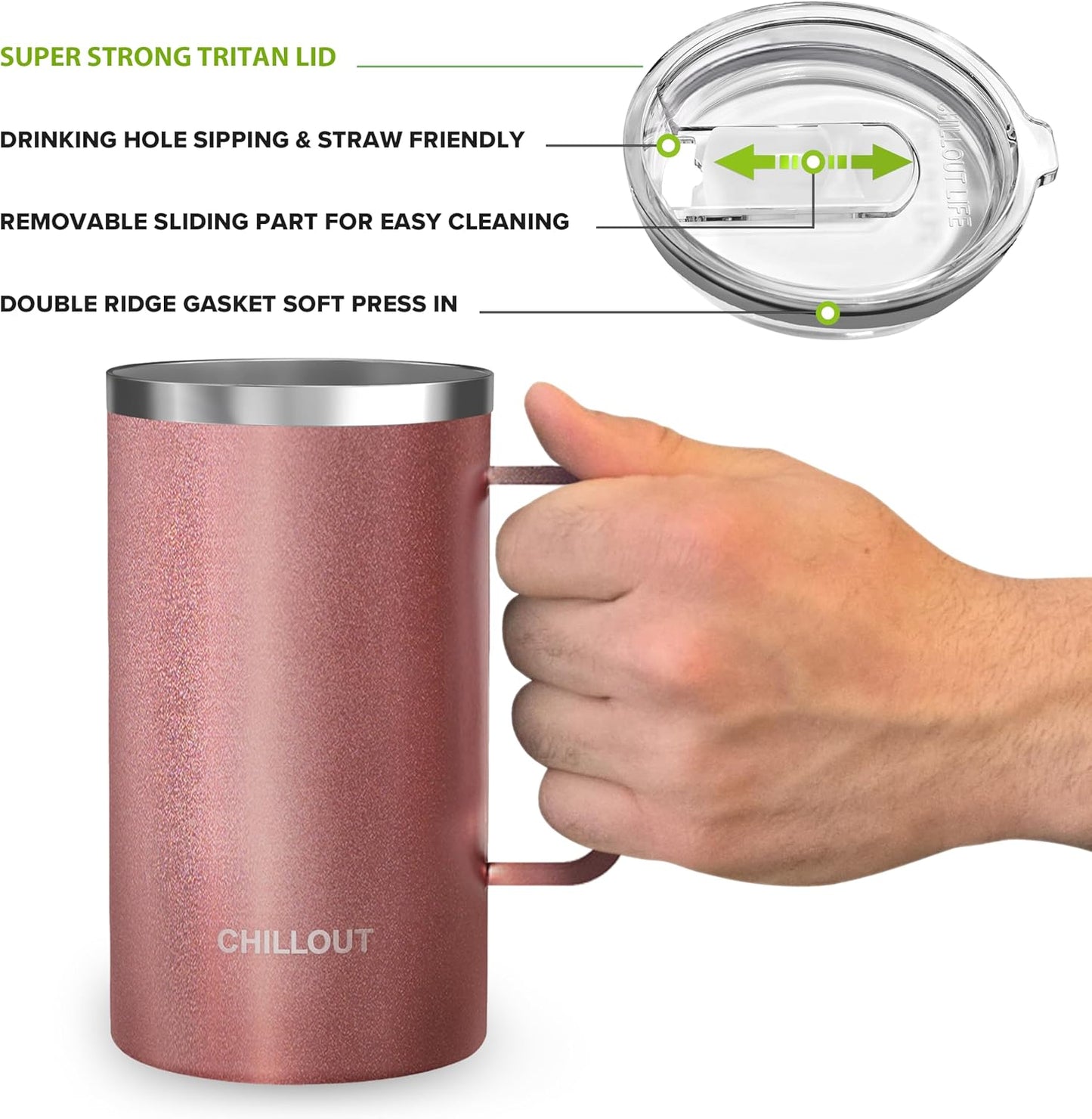 Stainless Steel 20 oz Vacuum Insulated Coffee Mug with Handle and Lid, Large Thermal Camping Coffee Mug Cup with Durable Sliding Lid for Men & Women, Keeps your Beverages Hot/Cold