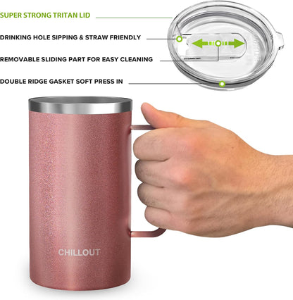 Stainless Steel 20 oz Vacuum Insulated Coffee Mug with Handle and Lid, Large Thermal Camping Coffee Mug Cup with Durable Sliding Lid for Men & Women, Keeps your Beverages Hot/Cold