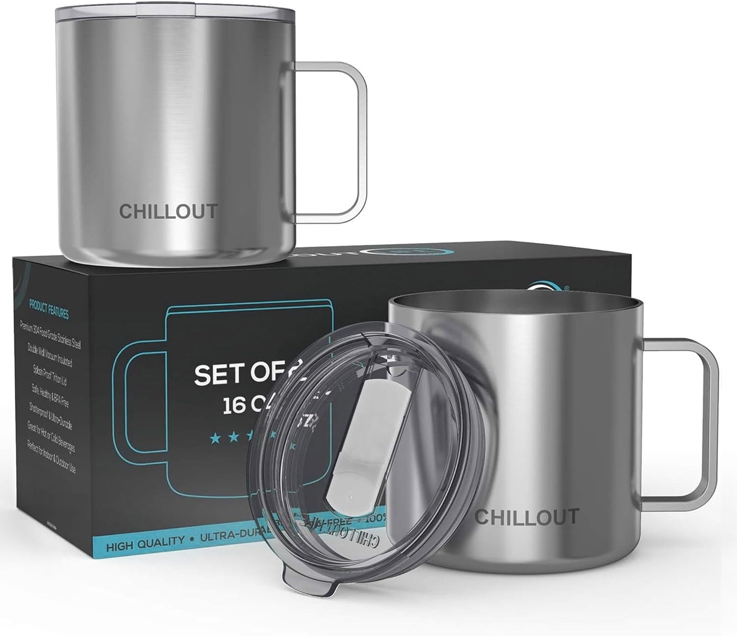 Stainless Steel 20 oz Vacuum Insulated Coffee Mug with Handle and Lid, Large Thermal Camping Coffee Mug Cup with Durable Sliding Lid for Men & Women, Keeps your Beverages Hot/Cold