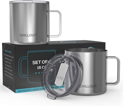 Stainless Steel 20 oz Vacuum Insulated Coffee Mug with Handle and Lid, Large Thermal Camping Coffee Mug Cup with Durable Sliding Lid for Men & Women, Keeps your Beverages Hot/Cold