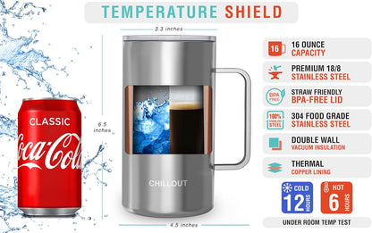 Stainless Steel 20 oz Vacuum Insulated Coffee Mug with Handle and Lid, Large Thermal Camping Coffee Mug Cup with Durable Sliding Lid for Men & Women, Keeps your Beverages Hot/Cold