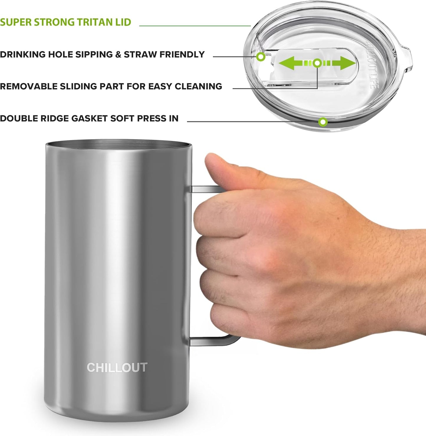 Stainless Steel 20 oz Vacuum Insulated Coffee Mug with Handle and Lid, Large Thermal Camping Coffee Mug Cup with Durable Sliding Lid for Men & Women, Keeps your Beverages Hot/Cold