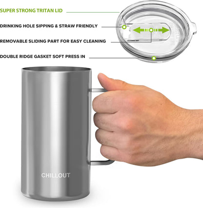 Stainless Steel 20 oz Vacuum Insulated Coffee Mug with Handle and Lid, Large Thermal Camping Coffee Mug Cup with Durable Sliding Lid for Men & Women, Keeps your Beverages Hot/Cold