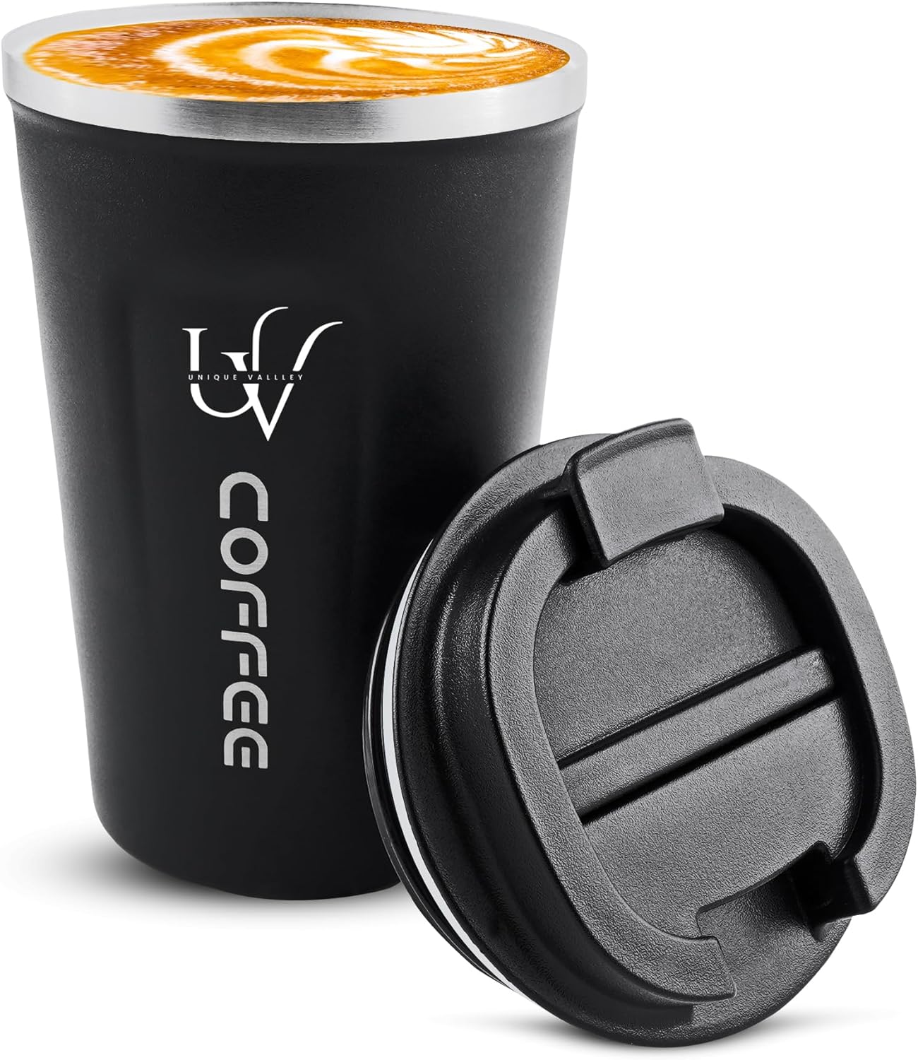 Insulated Coffee Mug with Lid, 12oz/380ml Stainless Steel Travel Coffee Tumbler – Leakproof Reusable Coffee Cup for Hot & Cold Drinks, Spill-Proof Thermal Mug for Car, Office & Travel – Black