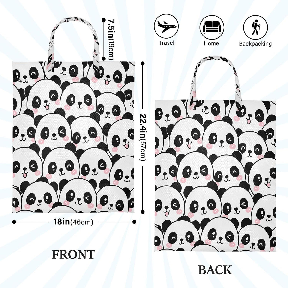 Cute Panda Waterproof Travel Laundry Bag Washable 2 Count
