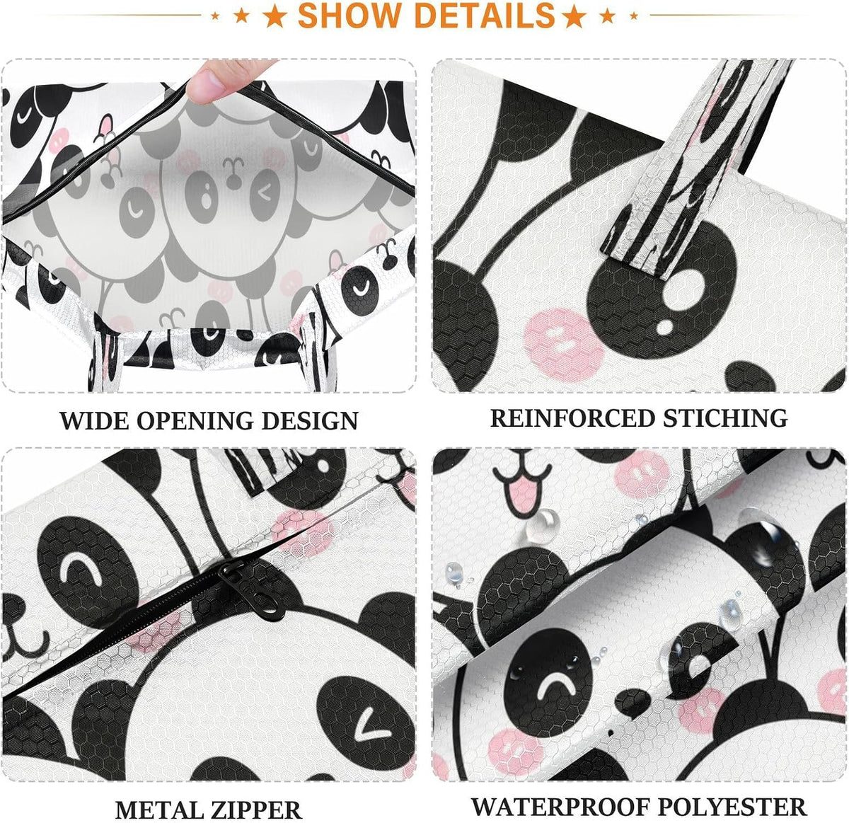 Cute Panda Waterproof Travel Laundry Bag Washable 2 Count