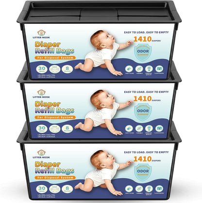 3 Pack Diaper Pail Refill Bags, 90 Bags Total