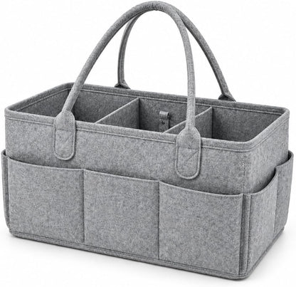 Diaper Caddy Organizer, Portable Baby Diaper Organizer for Changing Table, Nursery Storage Basket for Diapers, Wipes & Baby Essentials, Grey, 15 x 9 x 7 in