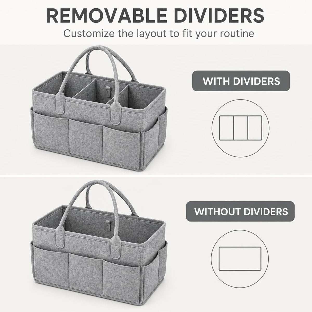 Diaper Caddy Organizer, Portable Baby Diaper Organizer for Changing Table, Nursery Storage Basket for Diapers, Wipes & Baby Essentials, Grey, 15 x 9 x 7 in