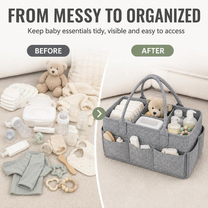 Diaper Caddy Organizer, Portable Baby Diaper Organizer for Changing Table, Nursery Storage Basket for Diapers, Wipes & Baby Essentials, Grey, 15 x 9 x 7 in