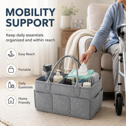 Diaper Caddy Organizer, Portable Baby Diaper Organizer for Changing Table, Nursery Storage Basket for Diapers, Wipes & Baby Essentials, Grey, 15 x 9 x 7 in