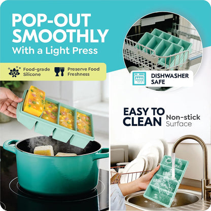 Silicone Freezer Trays with Lids, 2 Cup & 1 Cup & 1/2 Cup Soup Freezer Container Molds for Freezer - Leakproof, Dishwasher, Oven Safe, Ideal for Frozen Broth, Leftovers & Meal Prep, BPA Free 3 Pack