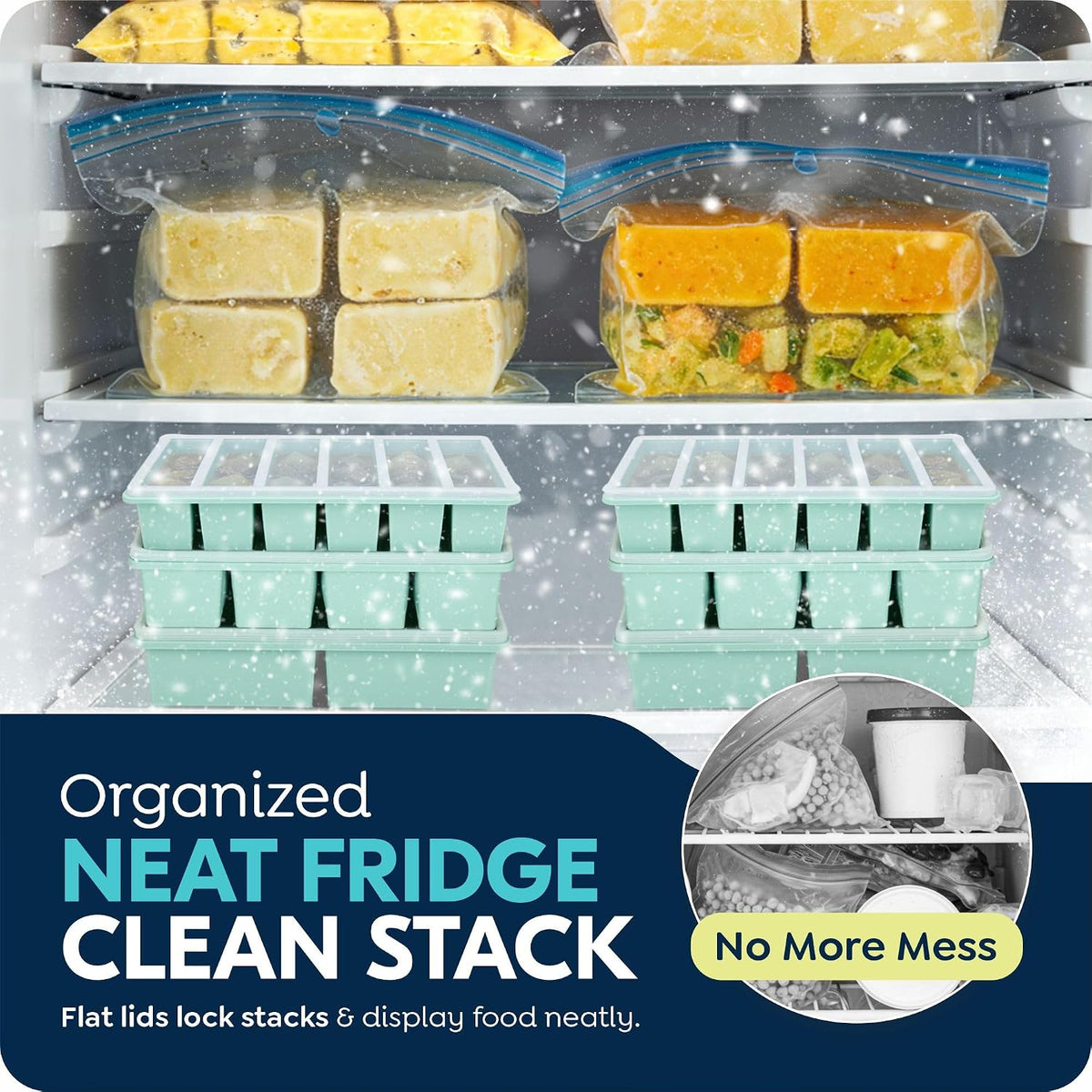 Silicone Freezer Trays with Lids, 2 Cup & 1 Cup & 1/2 Cup Soup Freezer Container Molds for Freezer - Leakproof, Dishwasher, Oven Safe, Ideal for Frozen Broth, Leftovers & Meal Prep, BPA Free 3 Pack