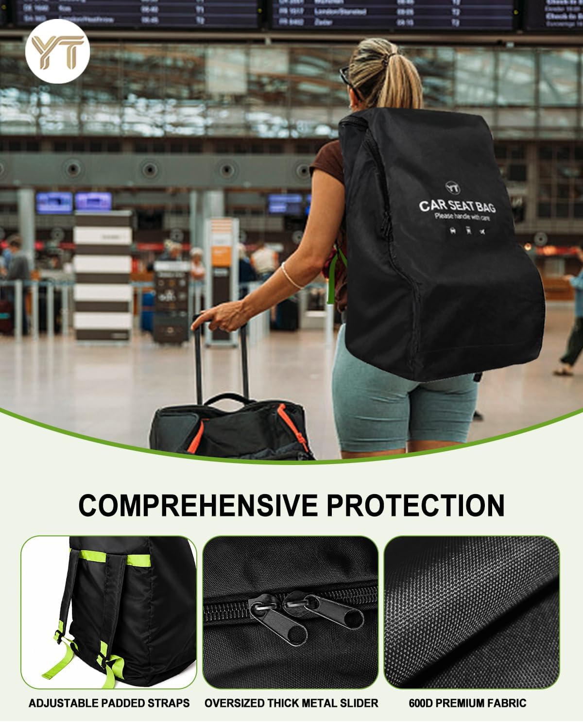 Car Seat Travel Bag for Airplane, Carseat Bag Air Travel with Padded Straps