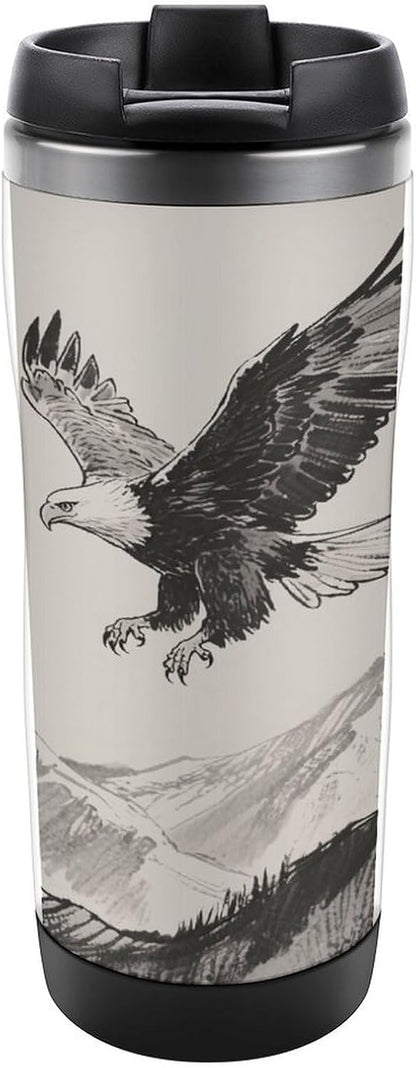 13oz Insulated Travel Coffee Mug Reusable Coffee Cup Water Bottle | Soaring Eagle Travel Mug with Leak Proof Lid Double Wall Stainless Steel Coffee Tumbler Personalized Gift