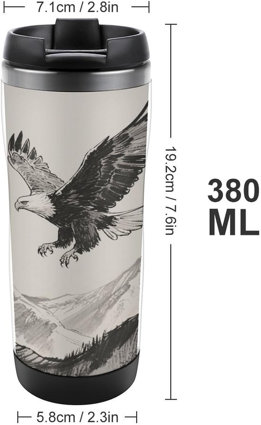 13oz Insulated Travel Coffee Mug Reusable Coffee Cup Water Bottle | Soaring Eagle Travel Mug with Leak Proof Lid Double Wall Stainless Steel Coffee Tumbler Personalized Gift