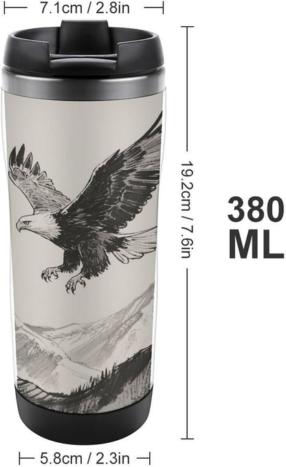 13oz Insulated Travel Coffee Mug Reusable Coffee Cup Water Bottle | Soaring Eagle Travel Mug with Leak Proof Lid Double Wall Stainless Steel Coffee Tumbler Personalized Gift