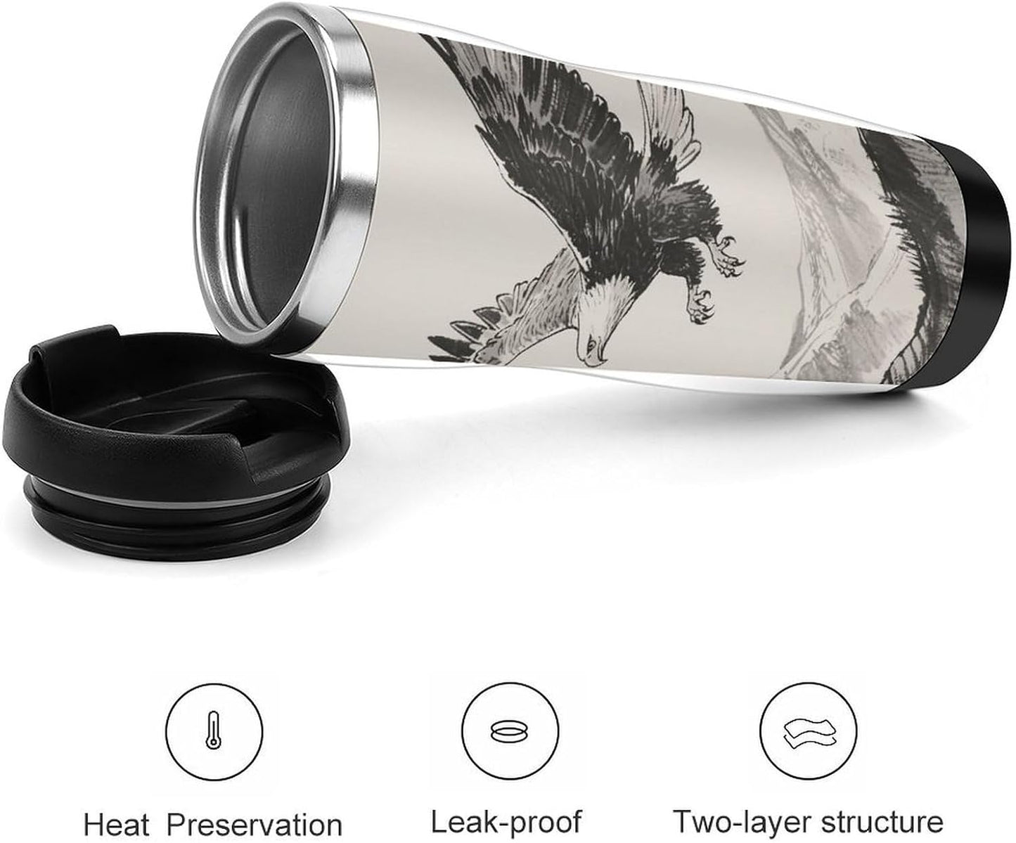 13oz Insulated Travel Coffee Mug Reusable Coffee Cup Water Bottle | Soaring Eagle Travel Mug with Leak Proof Lid Double Wall Stainless Steel Coffee Tumbler Personalized Gift