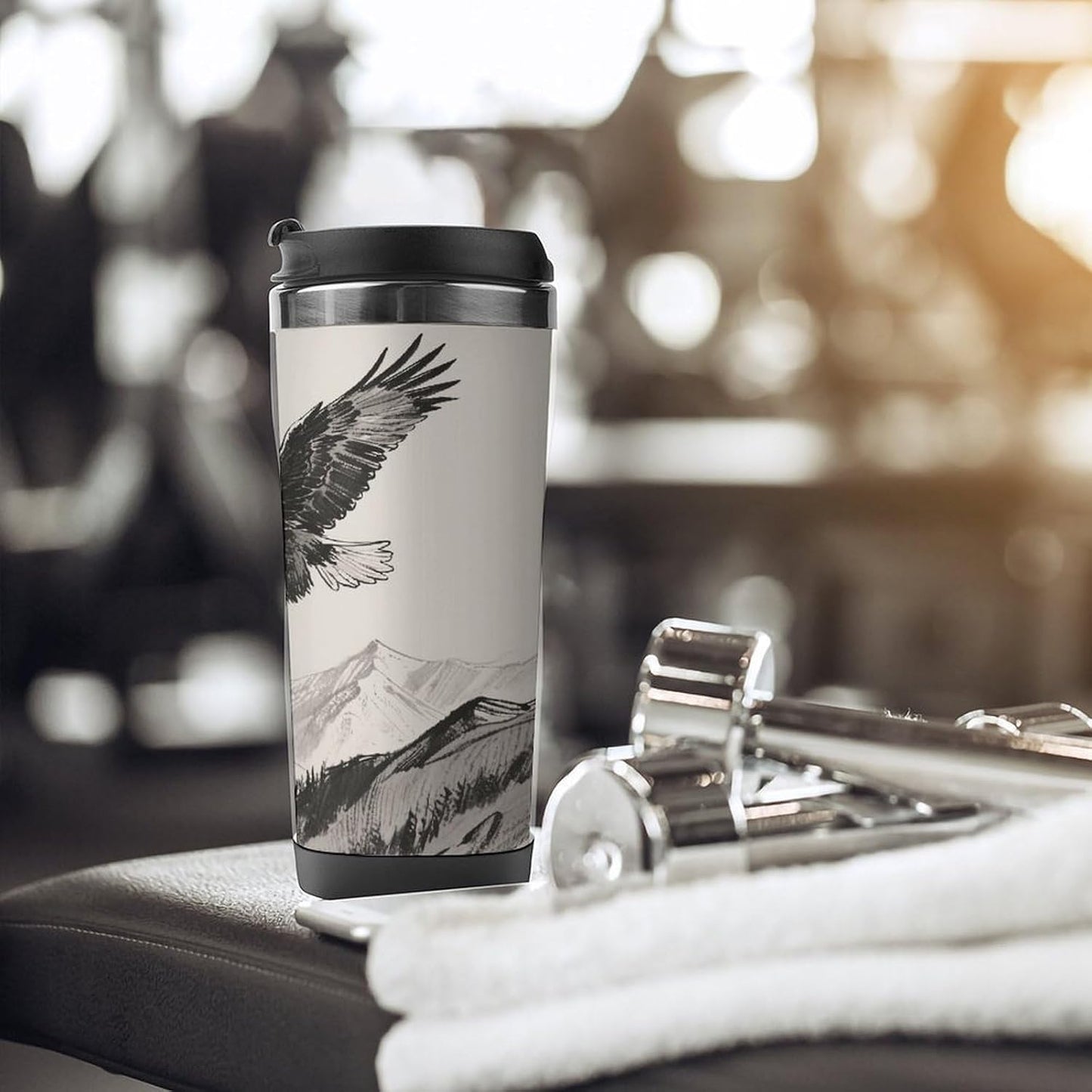 13oz Insulated Travel Coffee Mug Reusable Coffee Cup Water Bottle | Soaring Eagle Travel Mug with Leak Proof Lid Double Wall Stainless Steel Coffee Tumbler Personalized Gift