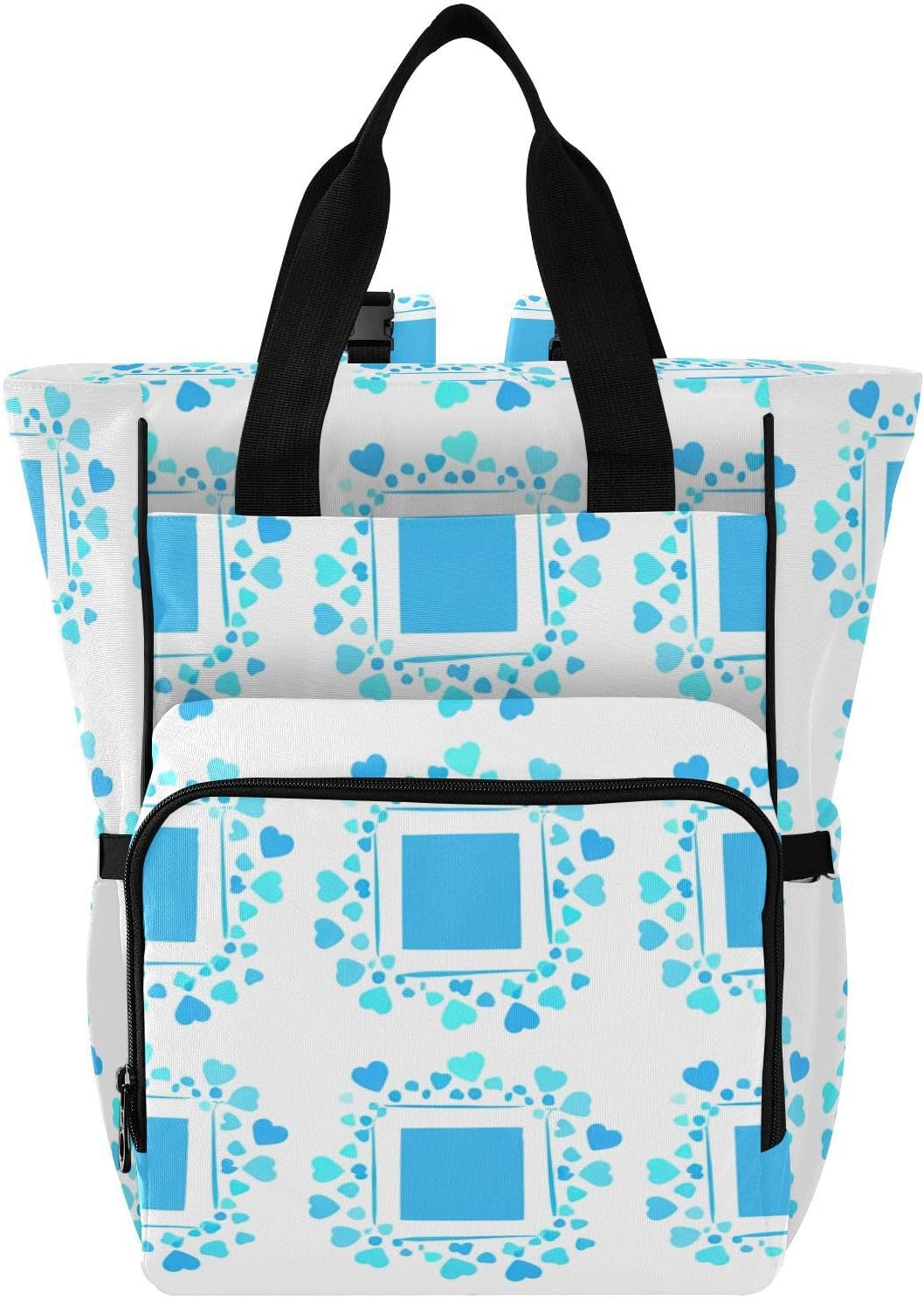 Diaper Bag Backpack, Multifunction Travel Bag for Moms Dads, Baby Changing Bag with Insulted Pockets, Stroller Straps and Side Bottle Pockets White Grid Hearts