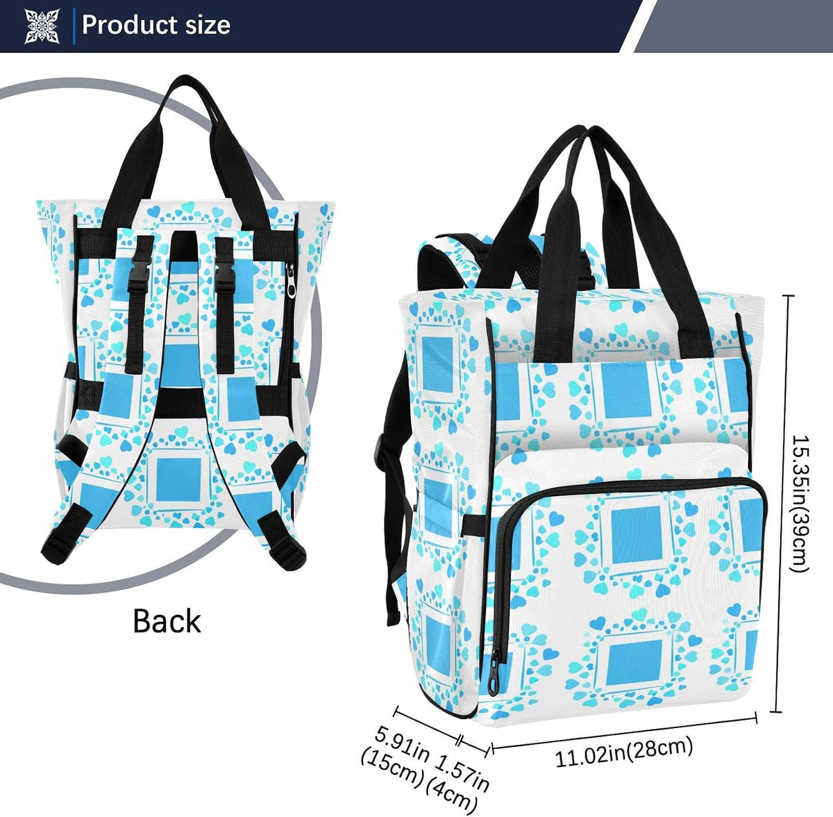 Diaper Bag Backpack, Multifunction Travel Bag for Moms Dads, Baby Changing Bag with Insulted Pockets, Stroller Straps and Side Bottle Pockets White Grid Hearts