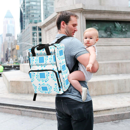Diaper Bag Backpack, Multifunction Travel Bag for Moms Dads, Baby Changing Bag with Insulted Pockets, Stroller Straps and Side Bottle Pockets White Grid Hearts