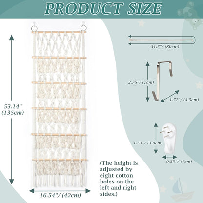 42cm Wide Over The Door Stuffed Animal Storage Hammock Corner Wall Hanging Storage Holder Boho Macrame Plush Toy Organizer Net for Stuffed Animal