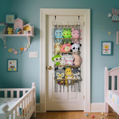 42cm Wide Over The Door Stuffed Animal Storage Hammock Corner Wall Hanging Storage Holder Boho Macrame Plush Toy Organizer Net for Stuffed Animal