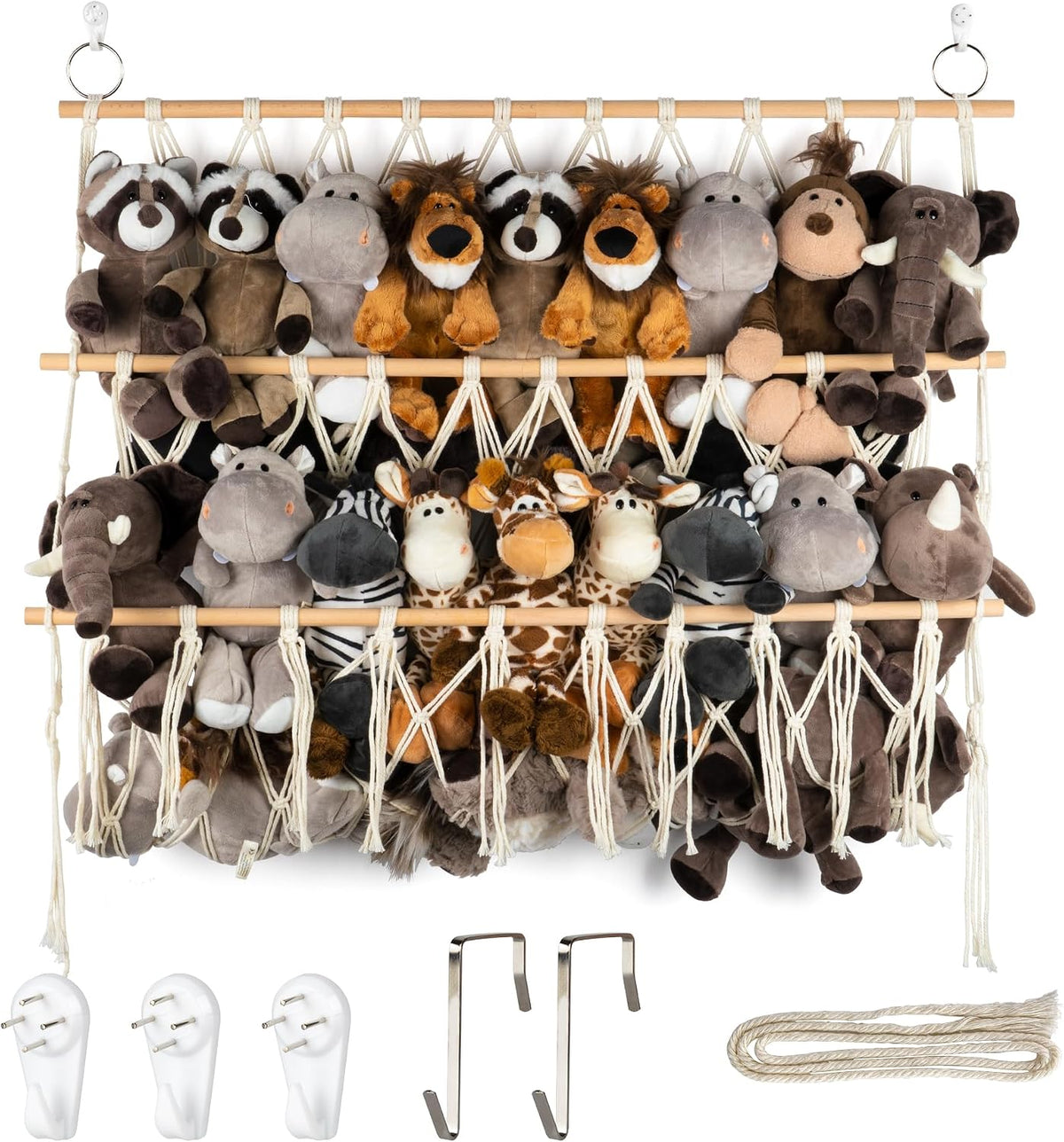 42cm Wide Over The Door Stuffed Animal Storage Hammock Corner Wall Hanging Storage Holder Boho Macrame Plush Toy Organizer Net for Stuffed Animal