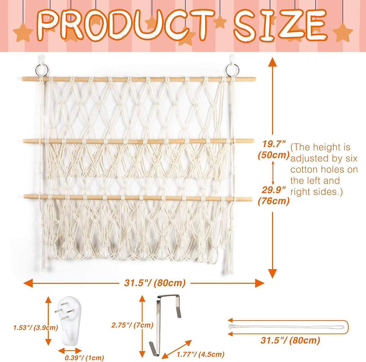 42cm Wide Over The Door Stuffed Animal Storage Hammock Corner Wall Hanging Storage Holder Boho Macrame Plush Toy Organizer Net for Stuffed Animal
