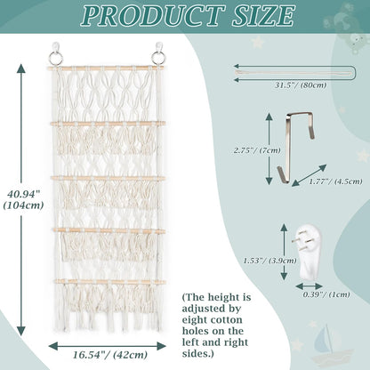 42cm Wide Over The Door Stuffed Animal Storage Hammock Corner Wall Hanging Storage Holder Boho Macrame Plush Toy Organizer Net for Stuffed Animal