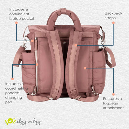 Dream Convertible Diaper Bag Tote Backpack - Baby Diaper Bag with 14 Pockets, Changing Pad & More (Midnight Black)