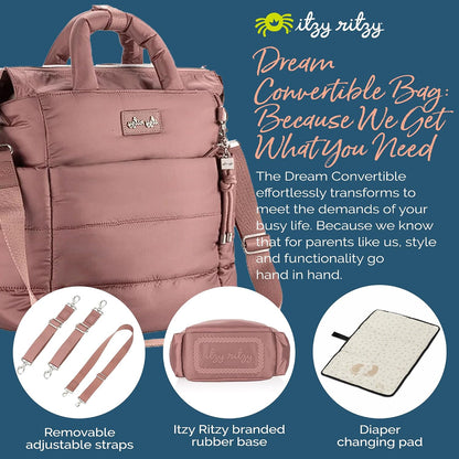 Dream Convertible Diaper Bag Tote Backpack - Baby Diaper Bag with 14 Pockets, Changing Pad & More (Midnight Black)