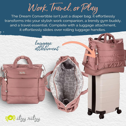 Dream Convertible Diaper Bag Tote Backpack - Baby Diaper Bag with 14 Pockets, Changing Pad & More (Midnight Black)
