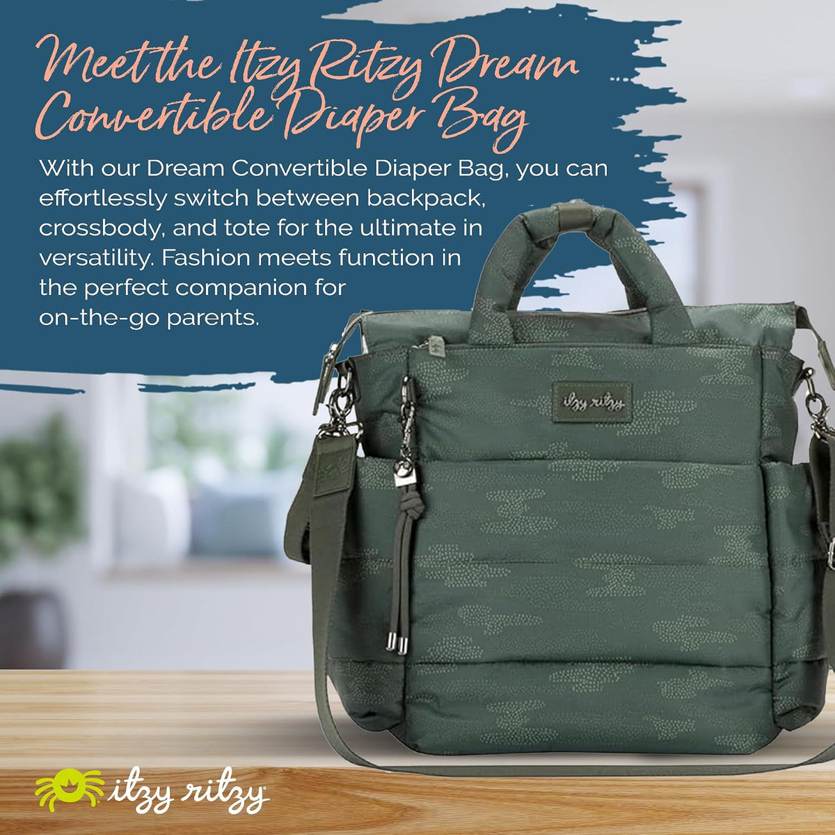 Dream Convertible Diaper Bag Tote Backpack - Baby Diaper Bag with 14 Pockets, Changing Pad & More (Midnight Black)