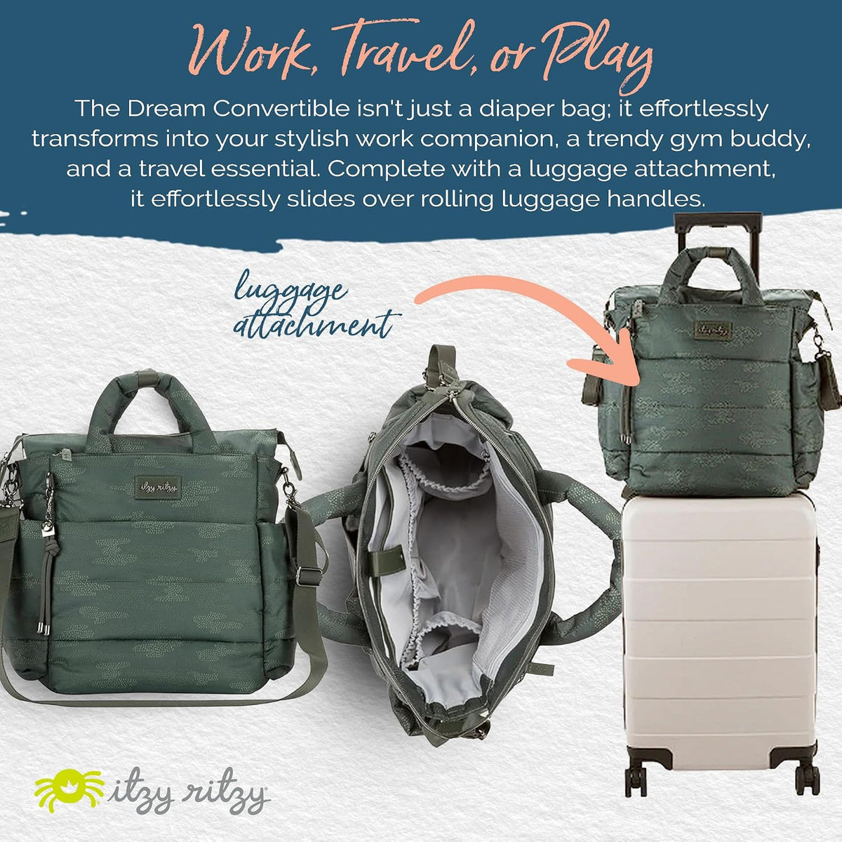 Dream Convertible Diaper Bag Tote Backpack - Baby Diaper Bag with 14 Pockets, Changing Pad & More (Midnight Black)