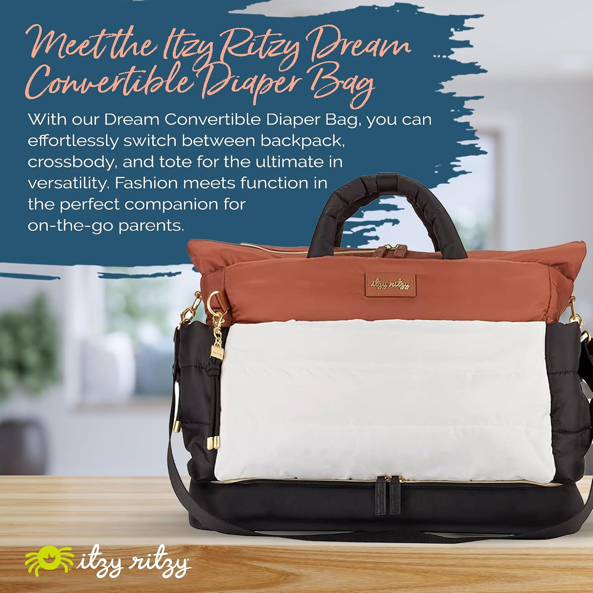 Dream Convertible Diaper Bag Tote Backpack - Baby Diaper Bag with 14 Pockets, Changing Pad & More (Midnight Black)