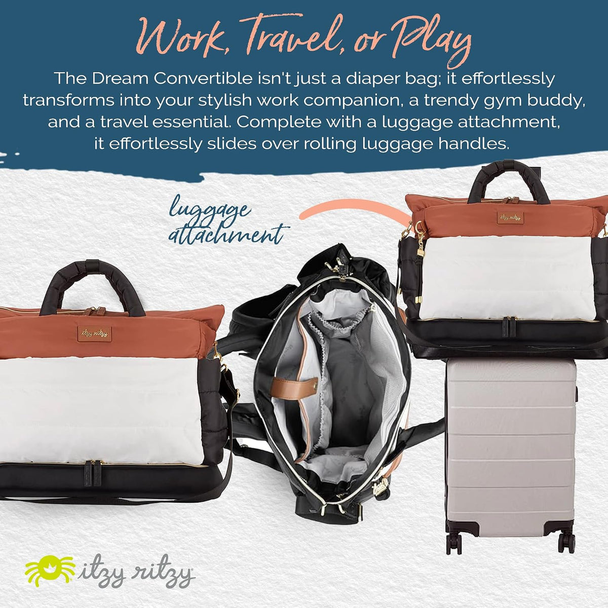 Dream Convertible Diaper Bag Tote Backpack - Baby Diaper Bag with 14 Pockets, Changing Pad & More (Midnight Black)