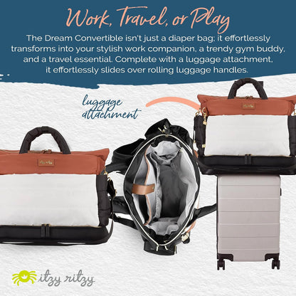 Dream Convertible Diaper Bag Tote Backpack - Baby Diaper Bag with 14 Pockets, Changing Pad & More (Midnight Black)