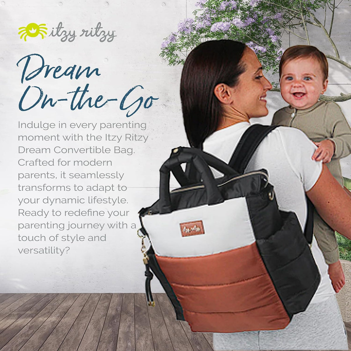 Dream Convertible Diaper Bag Tote Backpack - Baby Diaper Bag with 14 Pockets, Changing Pad & More (Midnight Black)