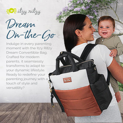 Dream Convertible Diaper Bag Tote Backpack - Baby Diaper Bag with 14 Pockets, Changing Pad & More (Midnight Black)