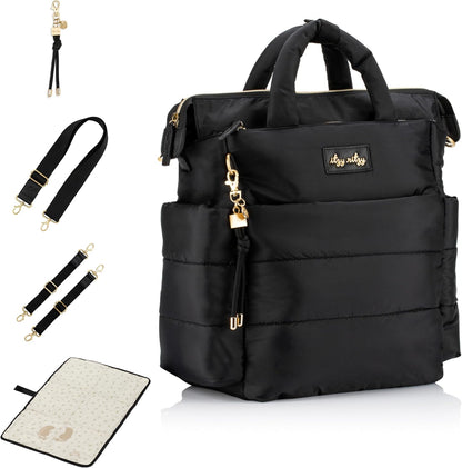 Dream Convertible Diaper Bag Tote Backpack - Baby Diaper Bag with 14 Pockets, Changing Pad & More (Midnight Black)