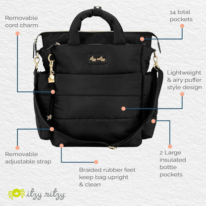 Dream Convertible Diaper Bag Tote Backpack - Baby Diaper Bag with 14 Pockets, Changing Pad & More (Midnight Black)
