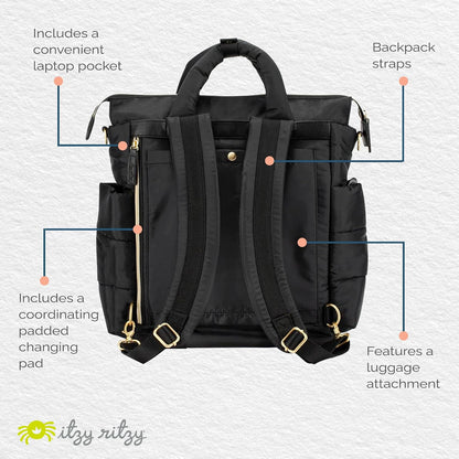 Dream Convertible Diaper Bag Tote Backpack - Baby Diaper Bag with 14 Pockets, Changing Pad & More (Midnight Black)