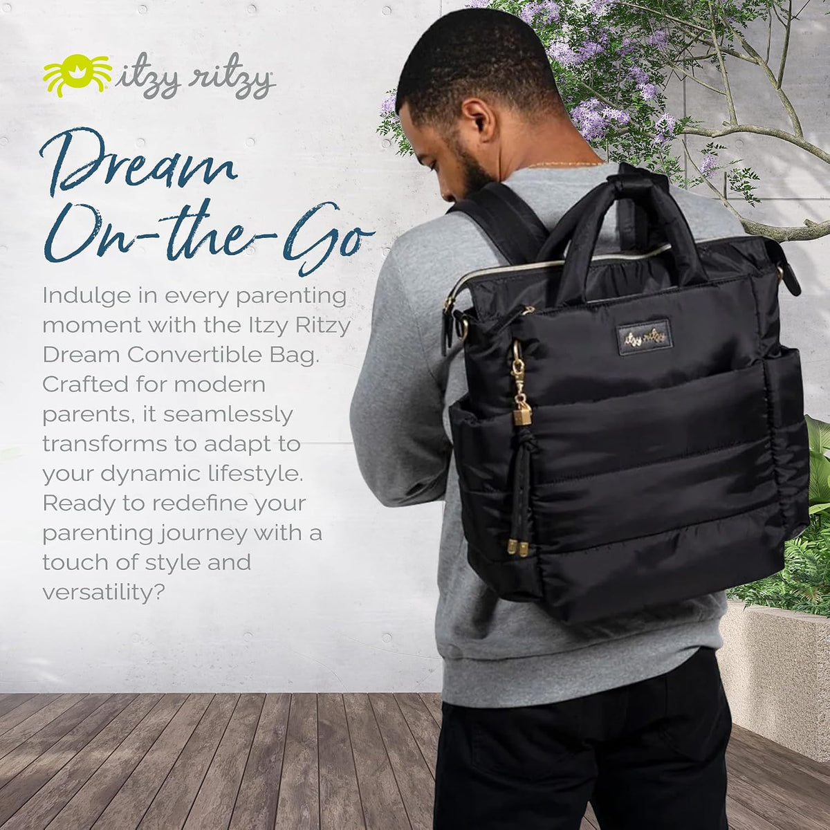 Dream Convertible Diaper Bag Tote Backpack - Baby Diaper Bag with 14 Pockets, Changing Pad & More (Midnight Black)