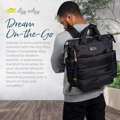Dream Convertible Diaper Bag Tote Backpack - Baby Diaper Bag with 14 Pockets, Changing Pad & More (Midnight Black)